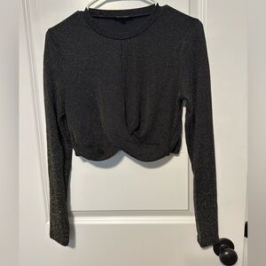 Shinestar Shimmer Cropped Long Sleeve Black and Gold